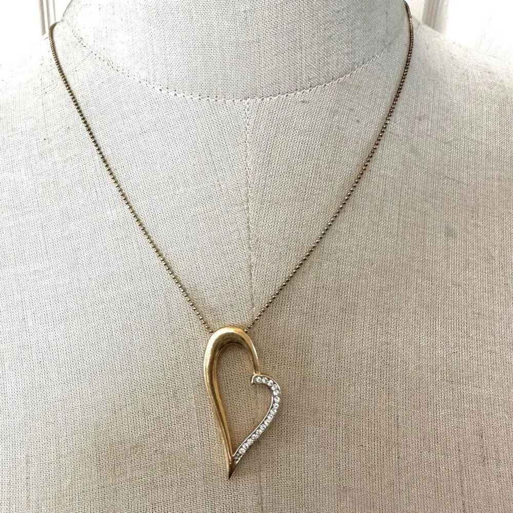 Gold tone open heart pendant necklace